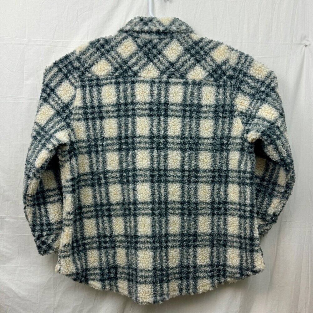 Torrid Sherpa Button Front Long Sleeve Shacket Women +2 Ivory Plaid - Picture 4 of 9
